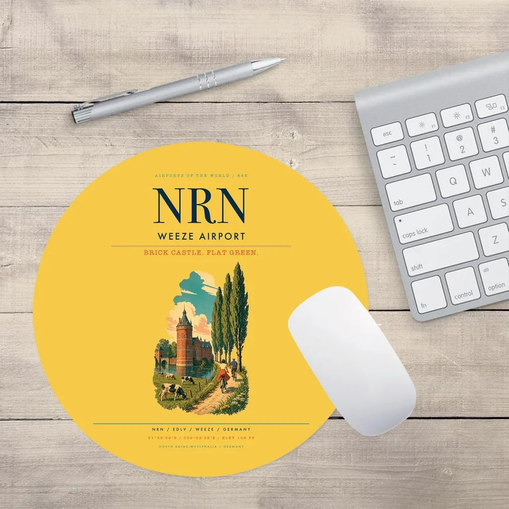 Weeze Airport (NRN) design on yellow round mouse pad
