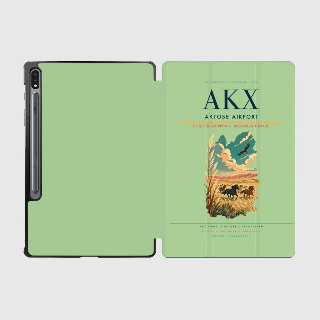 Aktobe Airport (AKX) design on light green samsung tablet tablet case