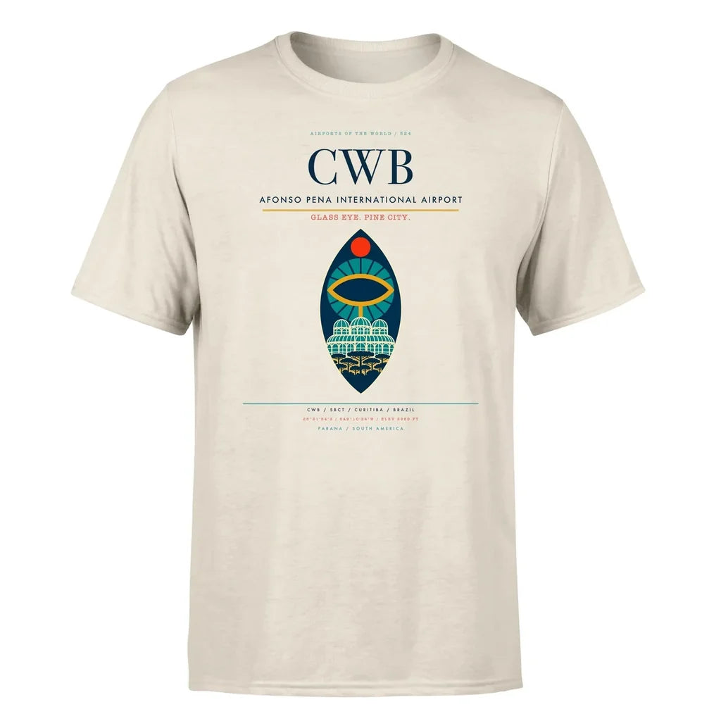 Afonso Pena International Airport (CWB) T-Shirt single-side front print in Beige | afonso-pena-international-airport-cwb-double-side-t-shirt