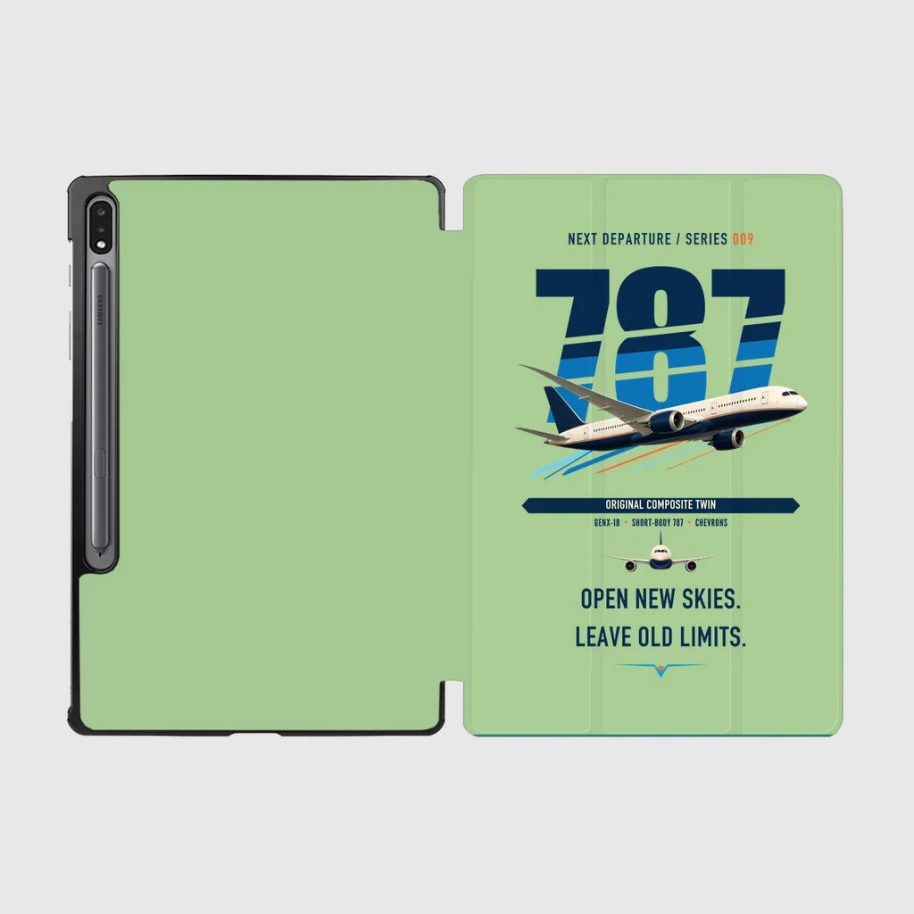 Boeing 787-8 Dreamliner design on light green samsung tablet tablet case