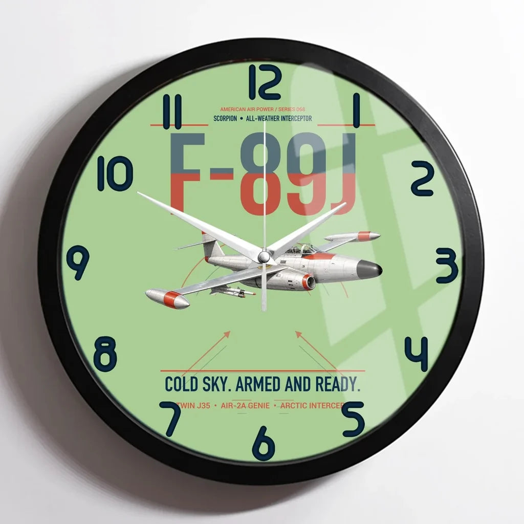 F-89J Scorpion design on light green framed wall clock