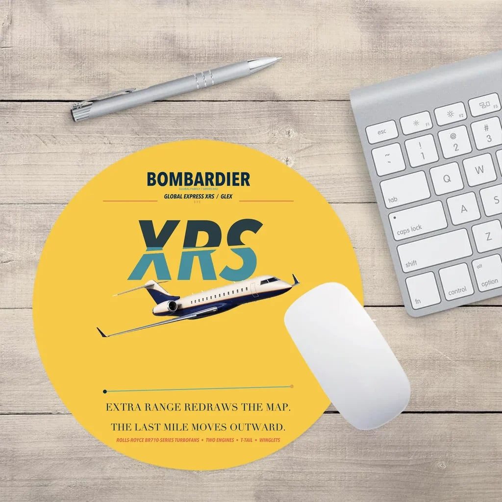 Bombardier Global Express XRS design on yellow round mouse pad