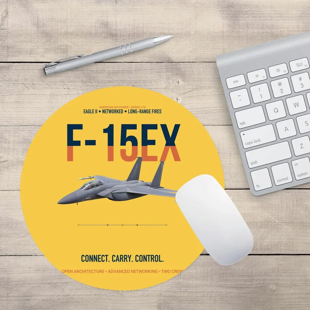 F-15EX Eagle II Connect Carry Control design on yellow round mouse pad
