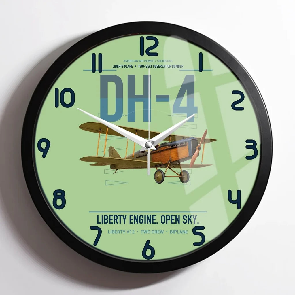 Airco DH-4 Liberty Plane design on light green framed wall clock