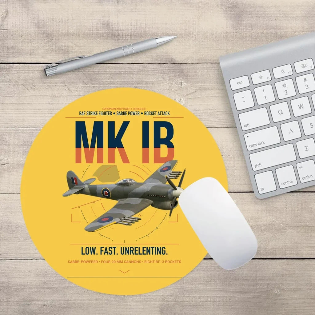 Hawker Typhoon Mk IB design on yellow round mouse pad