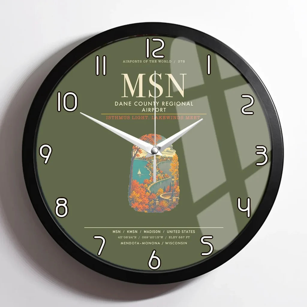 Dane County Regional Airport Madison MSN Wall-Clock Framed - Green Army