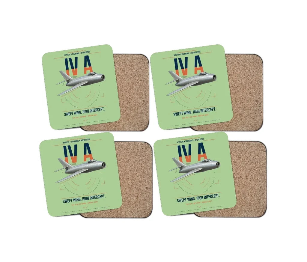 Dassault Mystère IV A design on light green 4 pieces set coaster