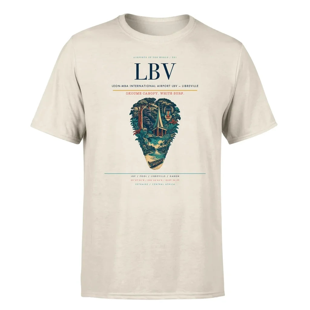 Leon-Mba International Airport (LBV) T-Shirt single-side front print in Beige | leon-mba-international-airport-lbv-double-side-t-shirt