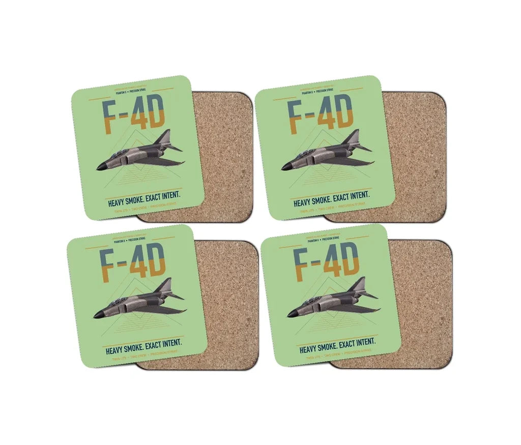 F-4D Phantom II design on light green 4 pieces set coaster
