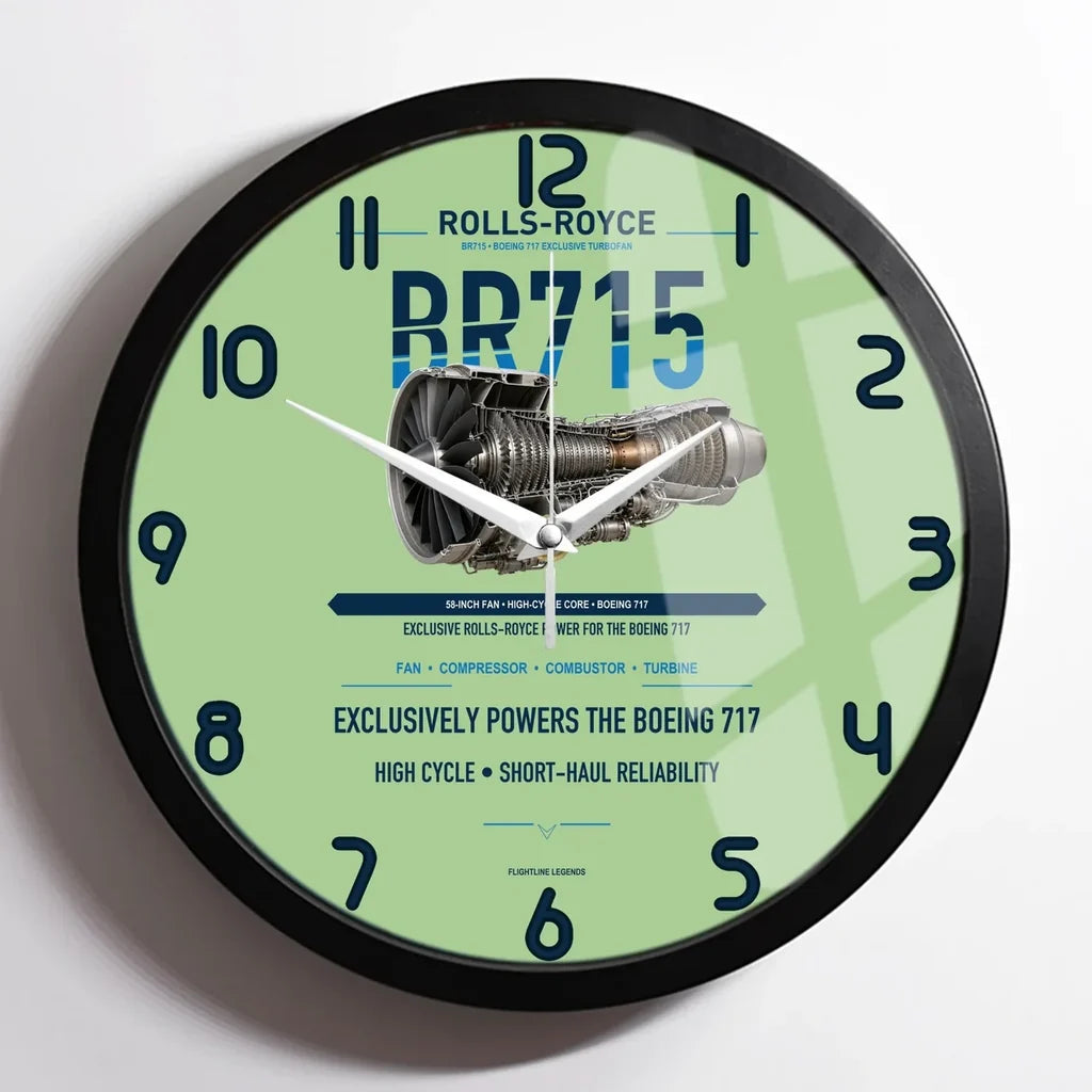BR715 design on light green framed wall clock
