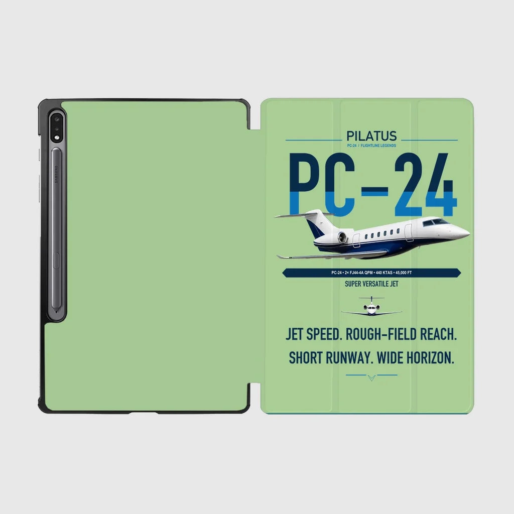Pilatus PC-24 design on light green samsung tablet tablet case