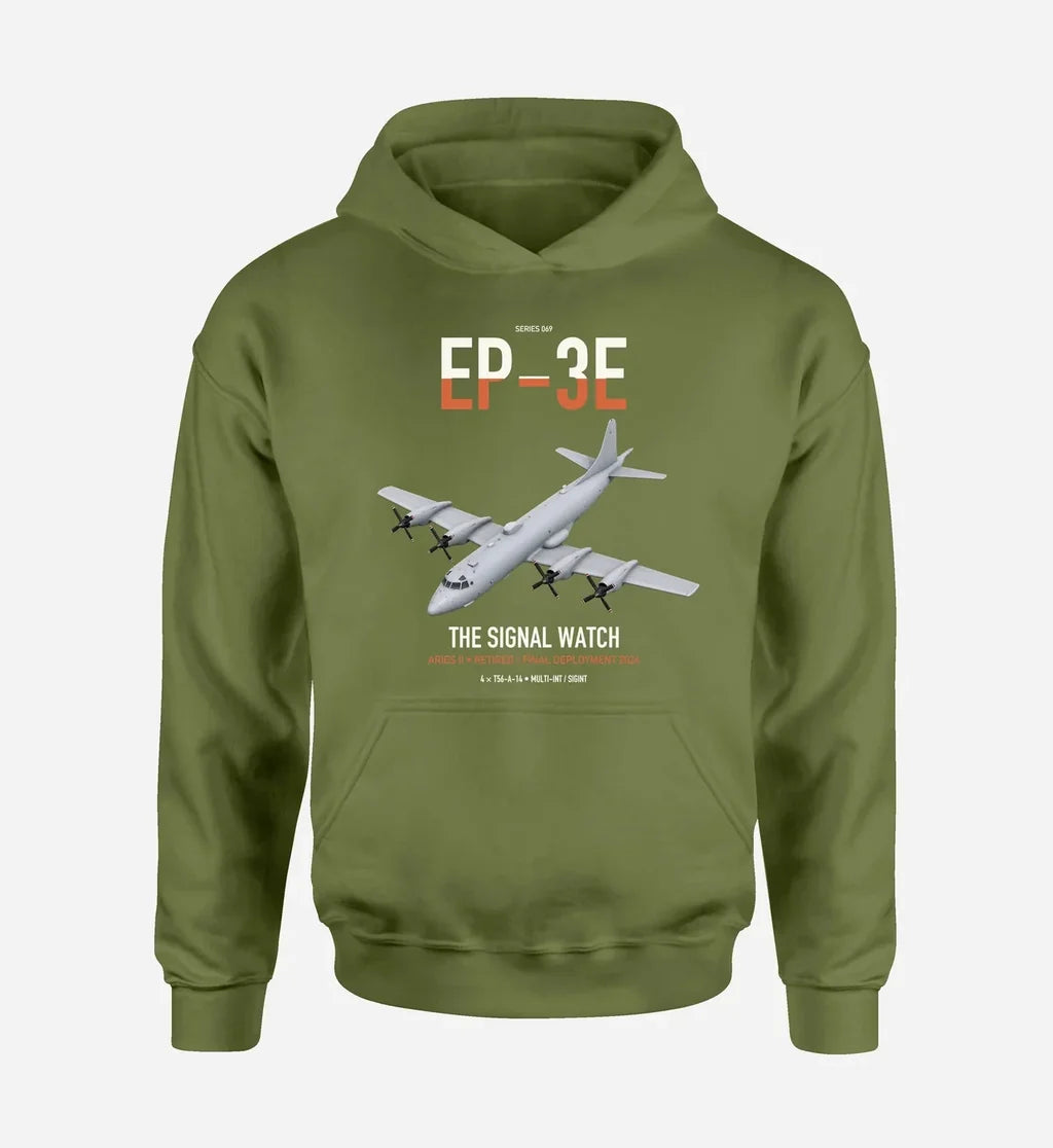 EP-3E ARIES II design on green army double-side hoodie, single-side print