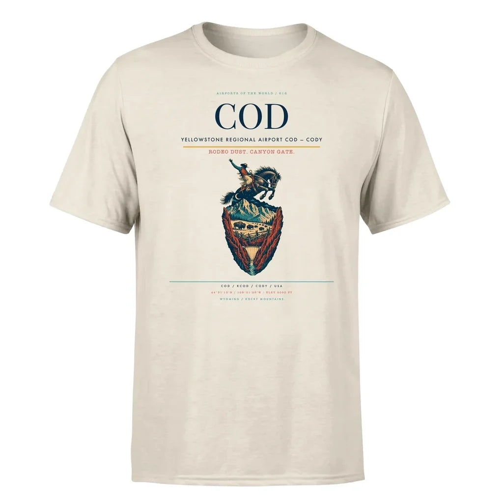Yellowstone Regional Airport (COD) T-Shirt single-side front print in Beige | yellowstone-regional-airport-cod-double-side-t-shirt