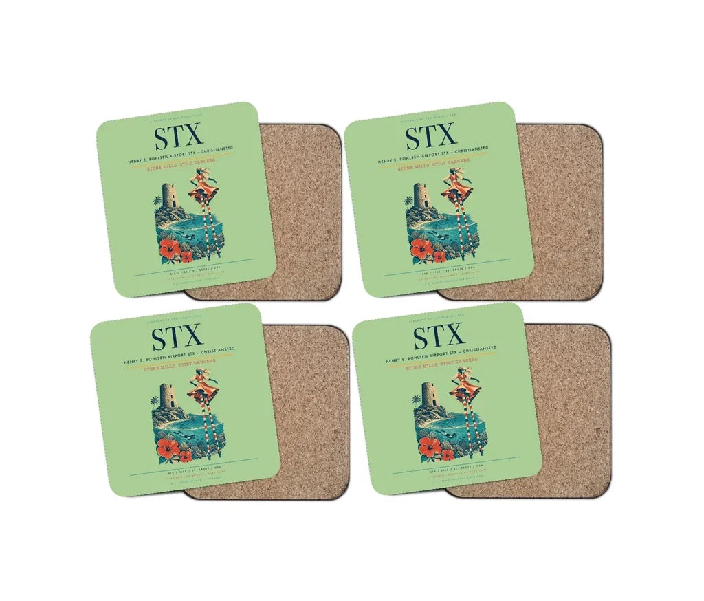 Henry E. Rohlsen Airport (STX) design on light green 4 pieces set coaster