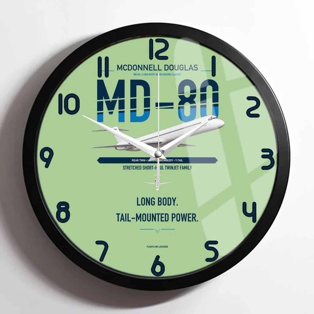 McDonnell Douglas MD-80 design on light green framed wall clock