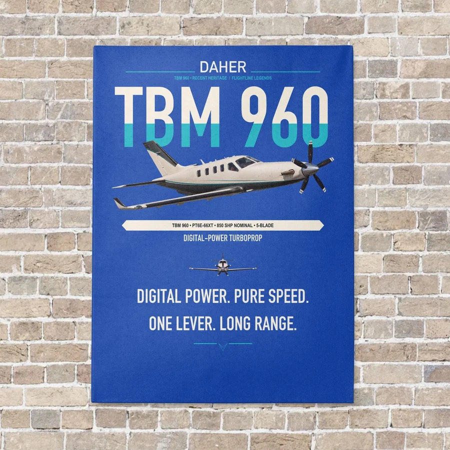 Daher TBM 960 vertical canvas print - no frame - blue background