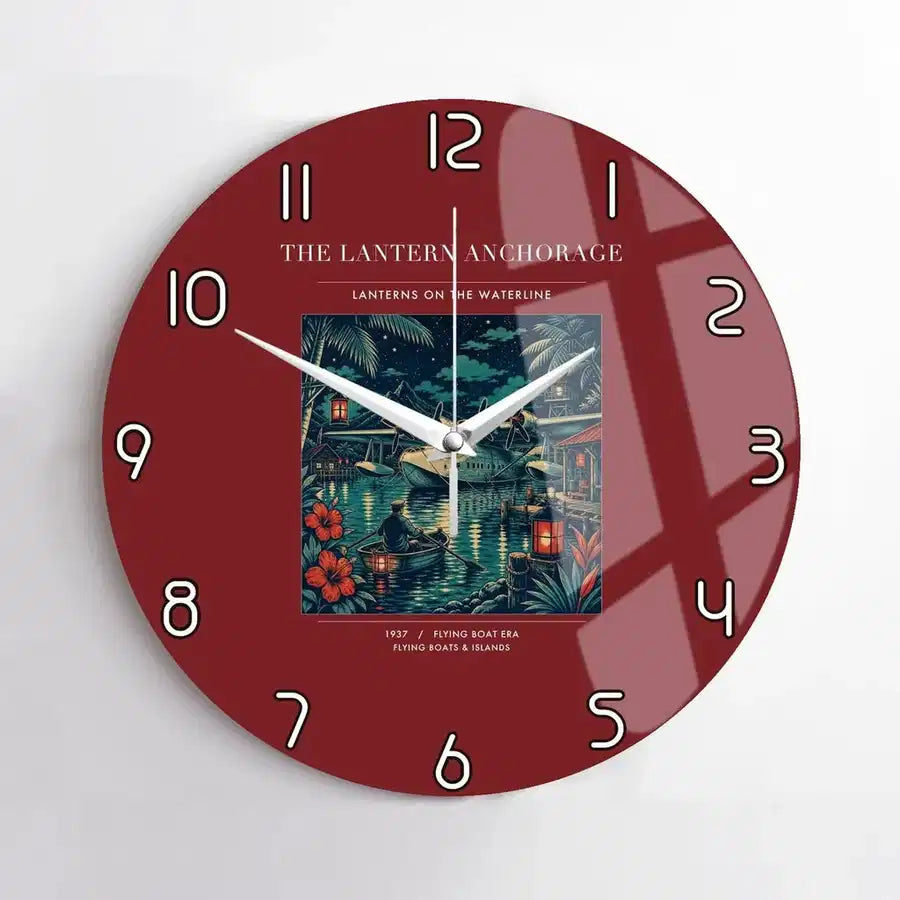 VINTAGE G4187 - The Lantern Anchorage - Designed Wall Clocks design on darkred no-frame