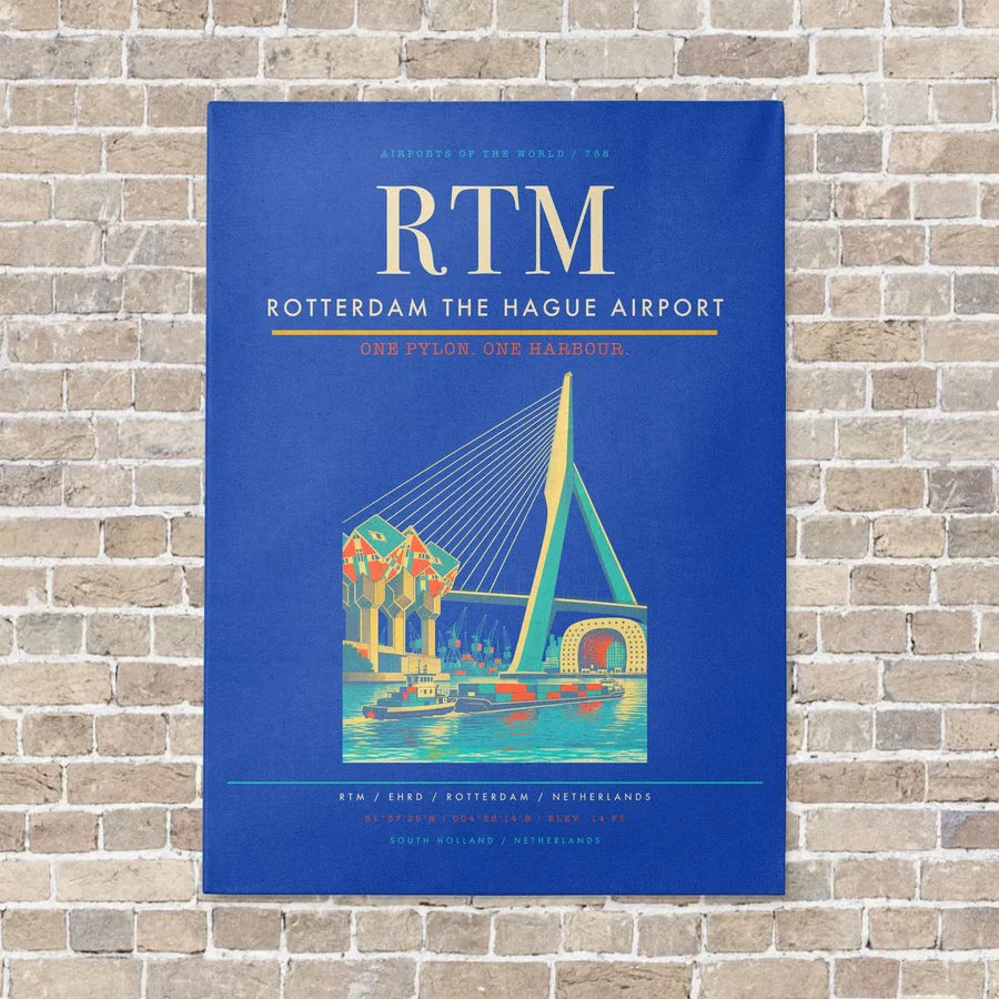 Rotterdam The Hague Airport RTM vertical canvas print - no frame - blue background