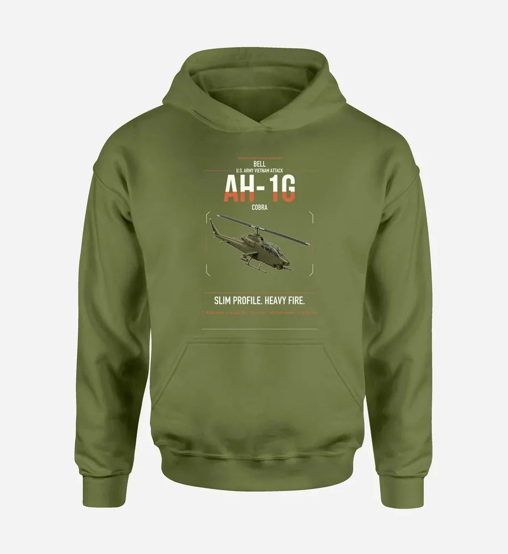 Bell AH-1G Cobra design on green army double-side hoodie, single-side print