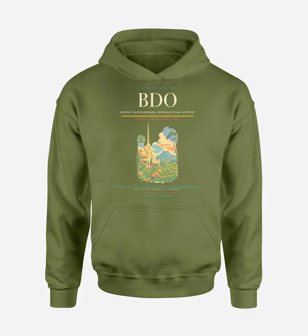 Husein Sastranegara International Airport (BDO) design on green army hoodie single-side print