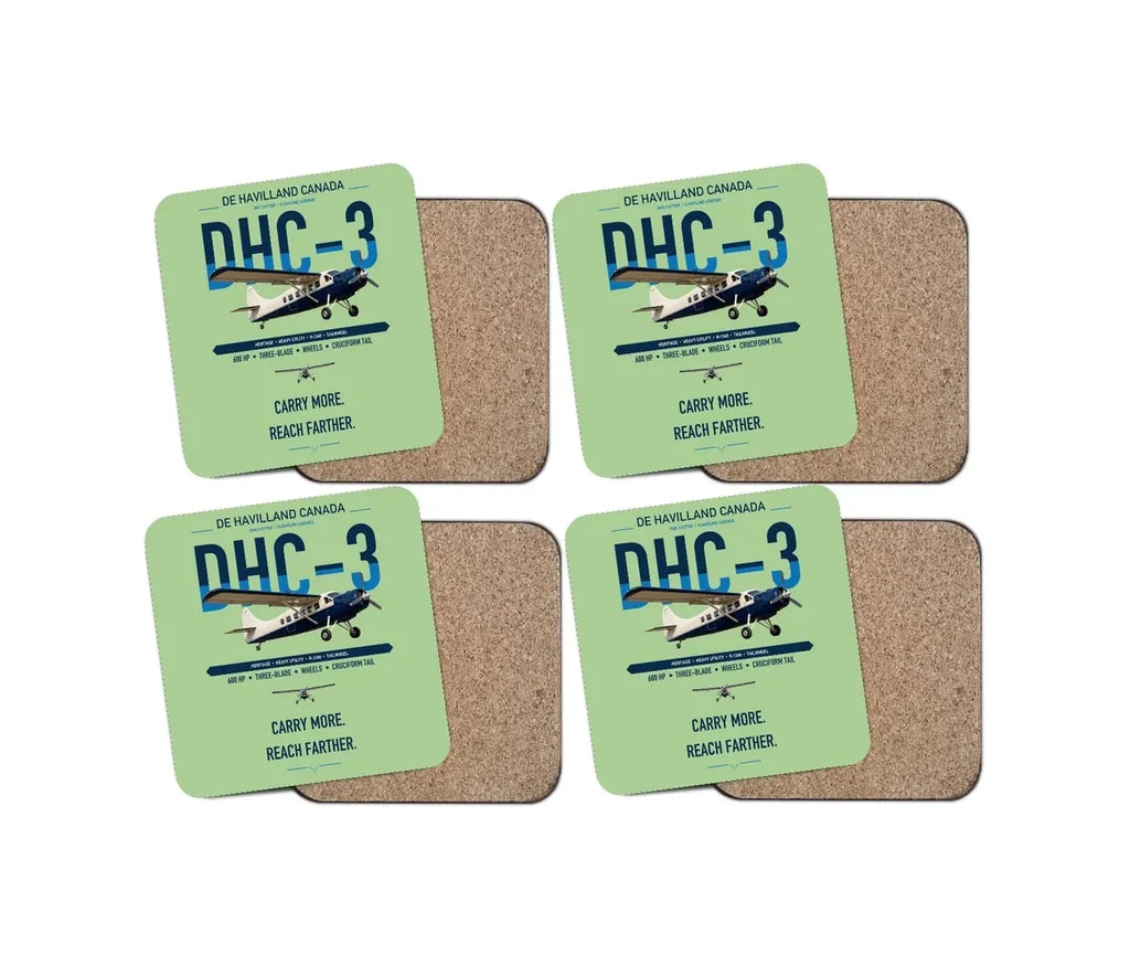 DHC-3 Otter design on light green 4 pieces set coaster