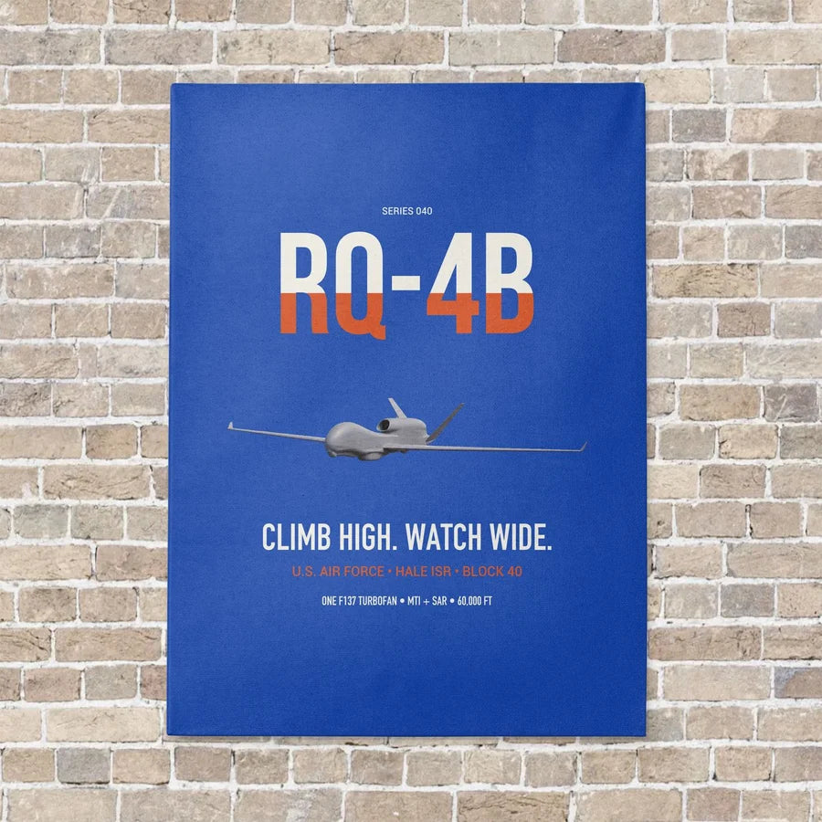 RQ-4B Global Hawk vertical canvas print - no frame - blue background