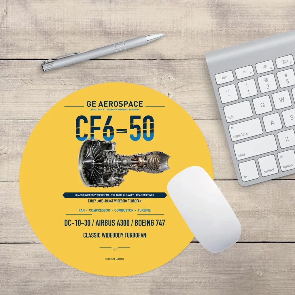 CF6-50 design on yellow round mouse pad