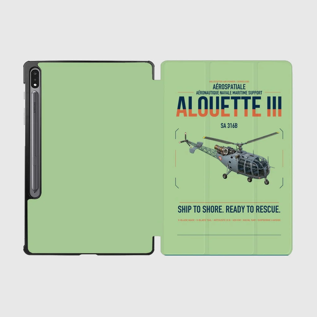 Aérospatiale SA 316B Alouette III design on light green samsung tablet tablet case