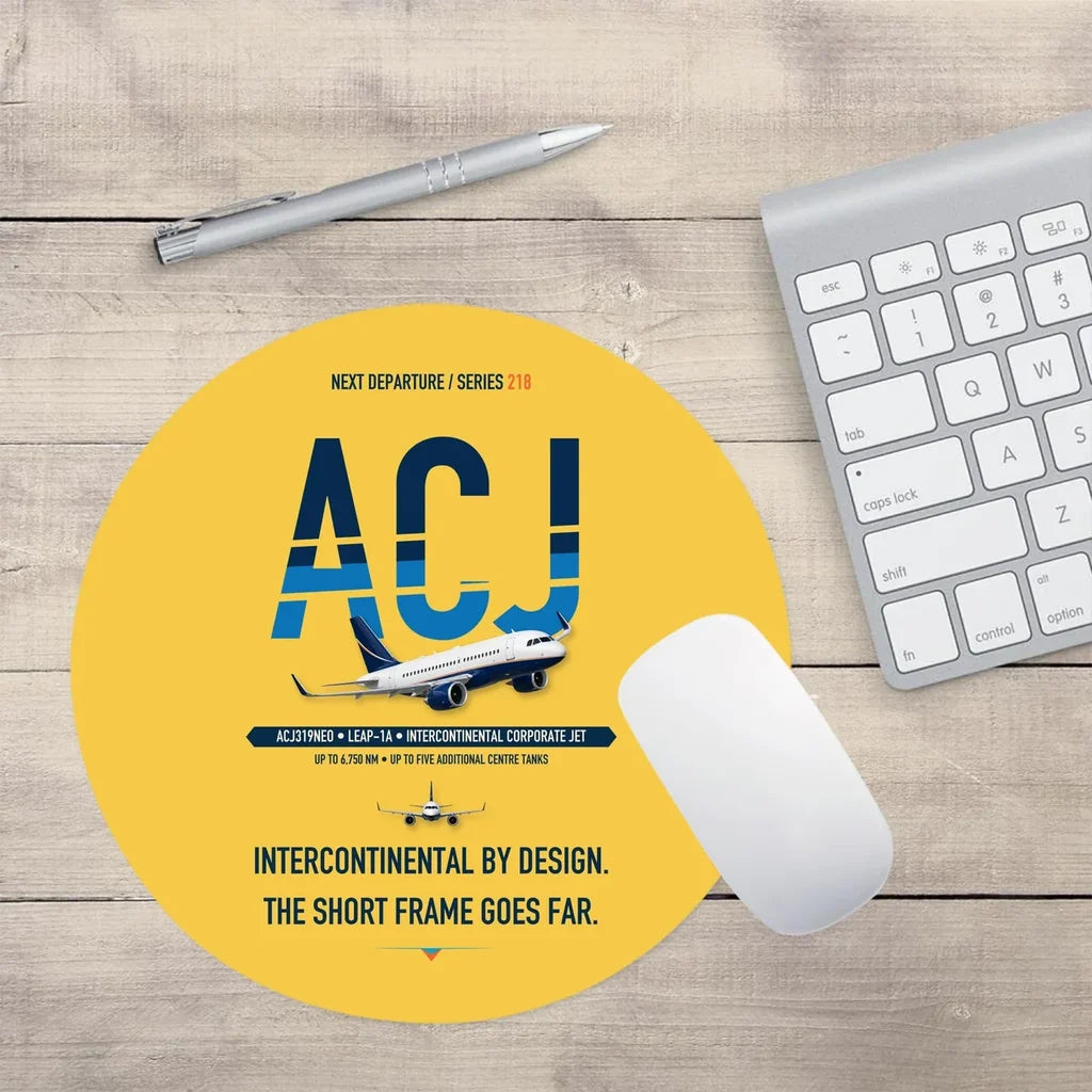 Airbus ACJ319neo design on yellow round mouse pad