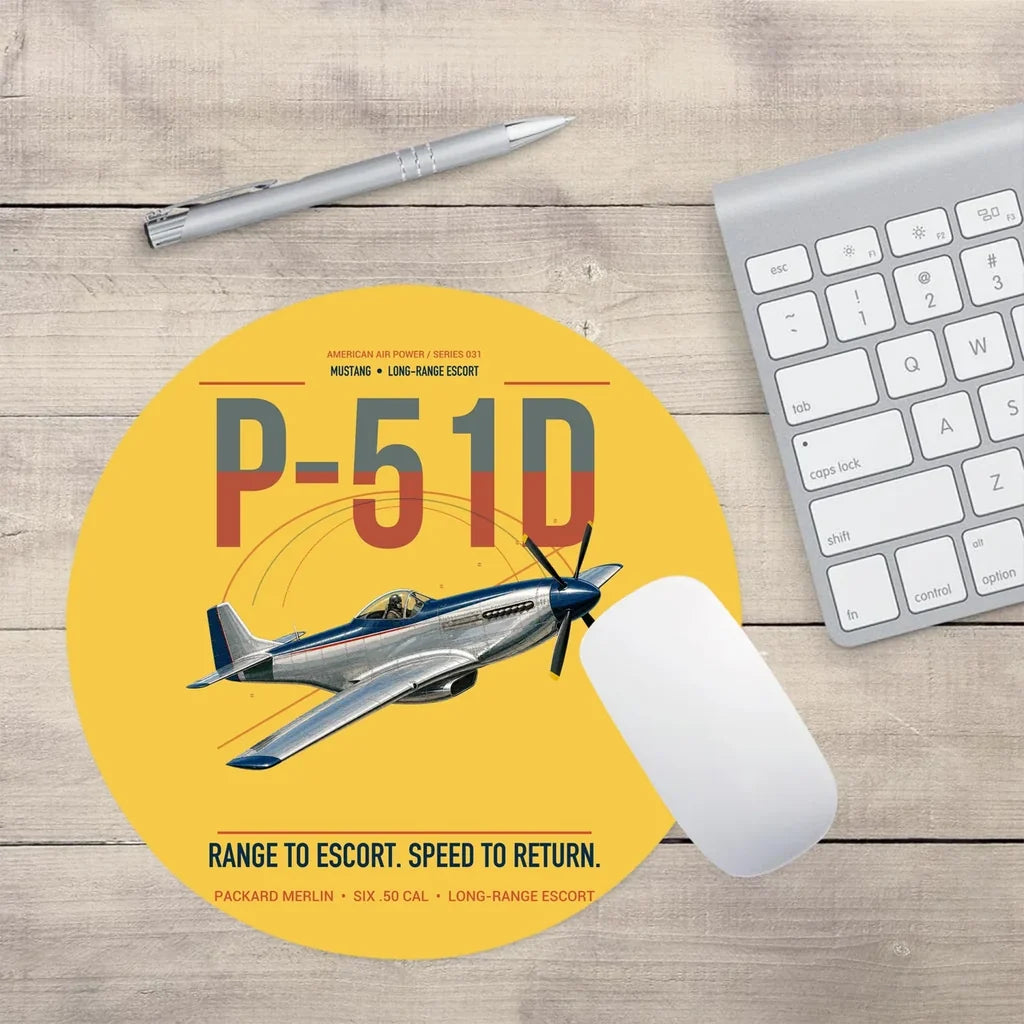 P-51D Mustang design on yellow round mouse pad