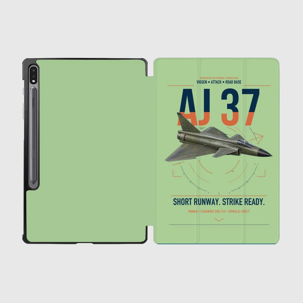 Saab AJ 37 Viggen design on light green samsung tablet tablet case
