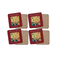 Thumbnail for The Flying Circus - Designed Coasters design on dark red 4-pieces-set