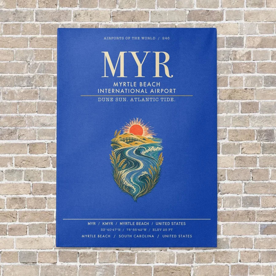 Myrtle Beach International Airport MYR vertical canvas print - no frame - blue background