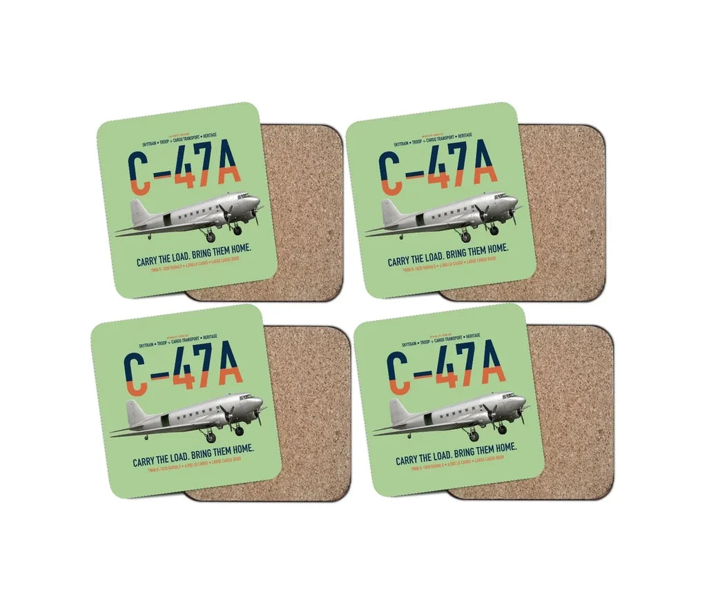 C-47A Skytrain design on light green 4 pieces set coaster