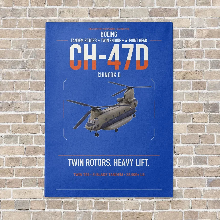 Boeing CH-47D vertical canvas print - no frame - blue background
