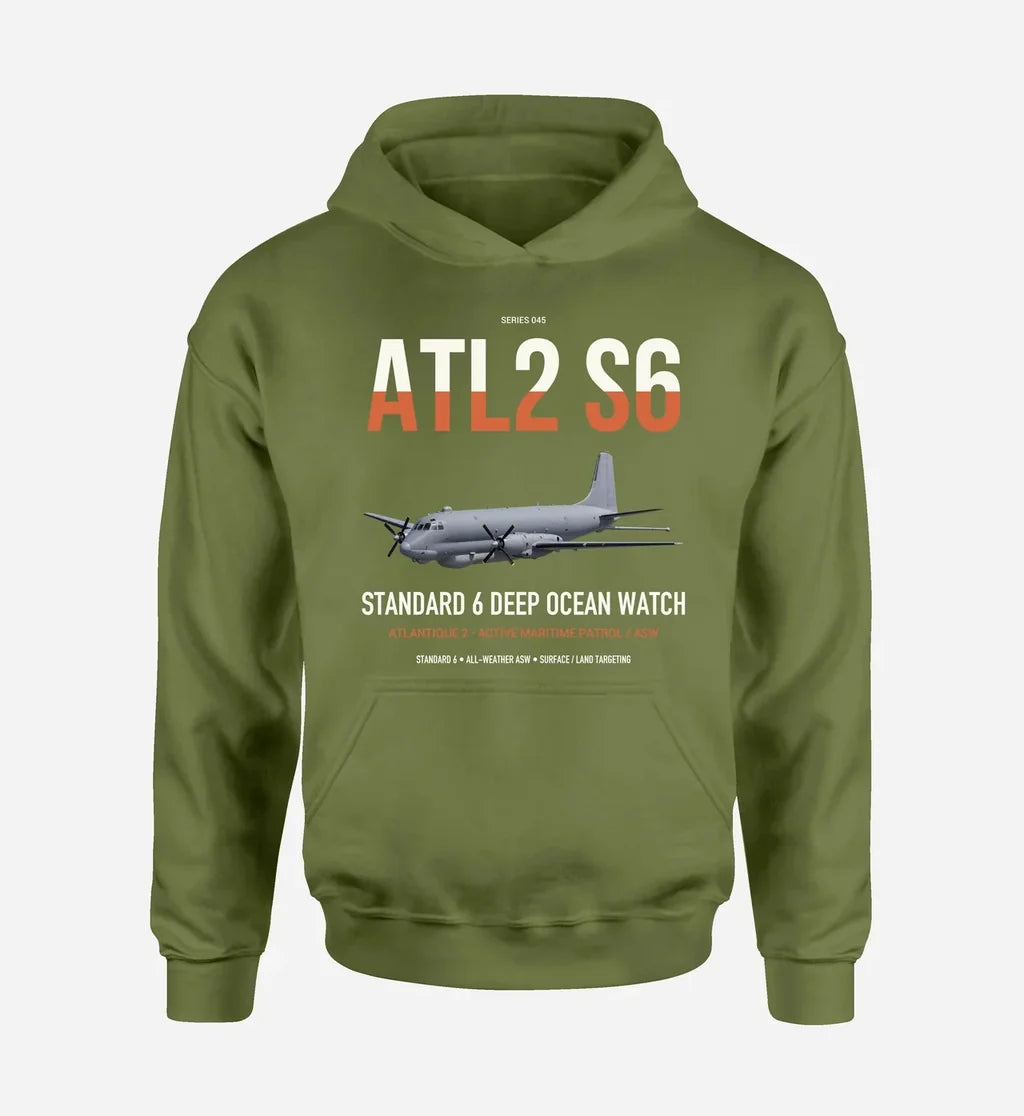 Atlantique 2 Standard 6 design on green army double-side hoodie, single-side print