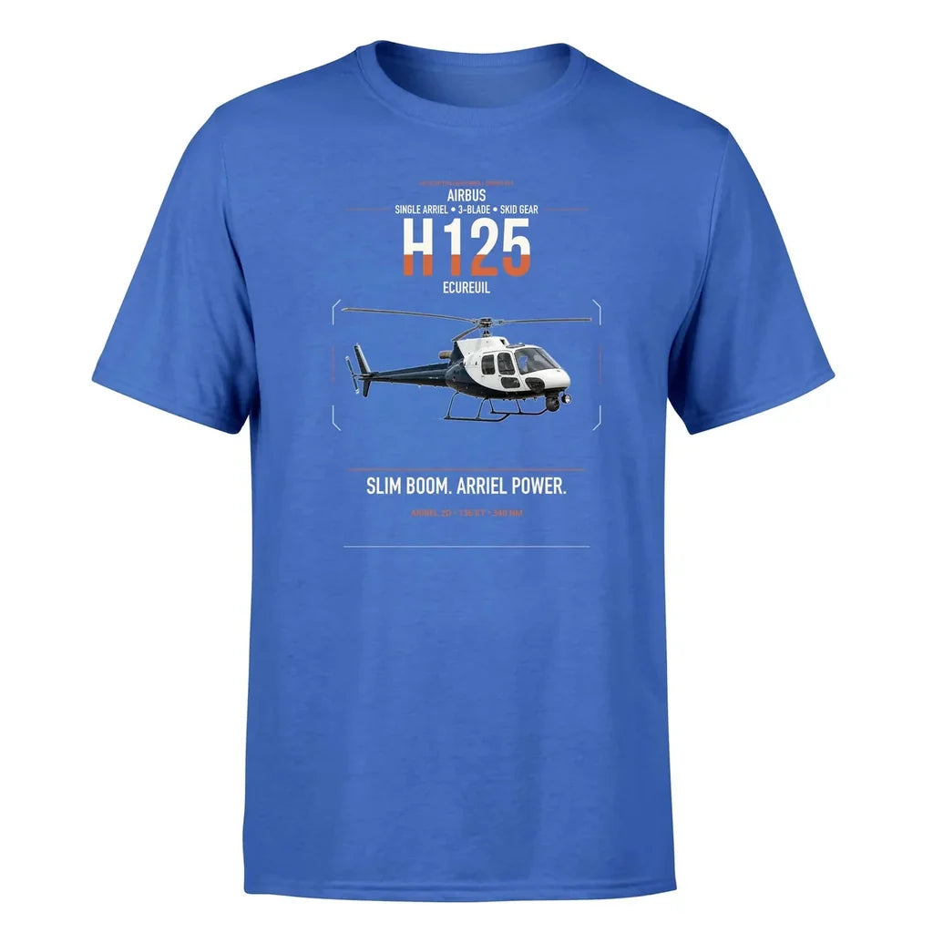 Airbus H125 design on blue t-shirt, single-side print