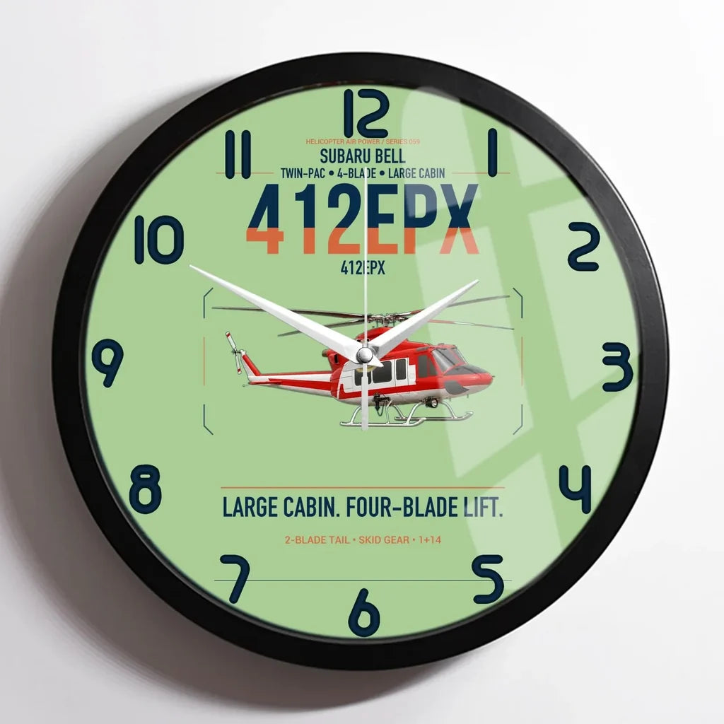 SUBARU Bell 412EPX design on light green framed wall clock