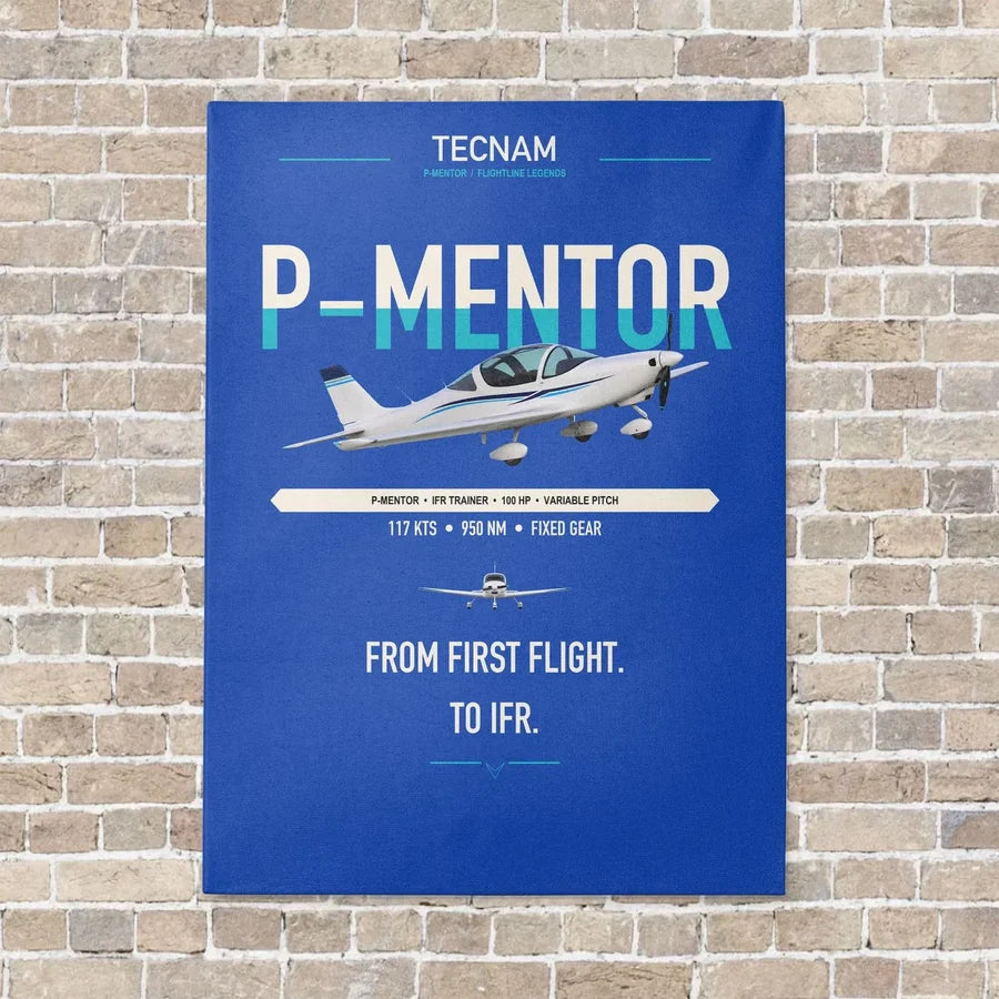 Tecnam P-Mentor vertical canvas print - no frame - blue background