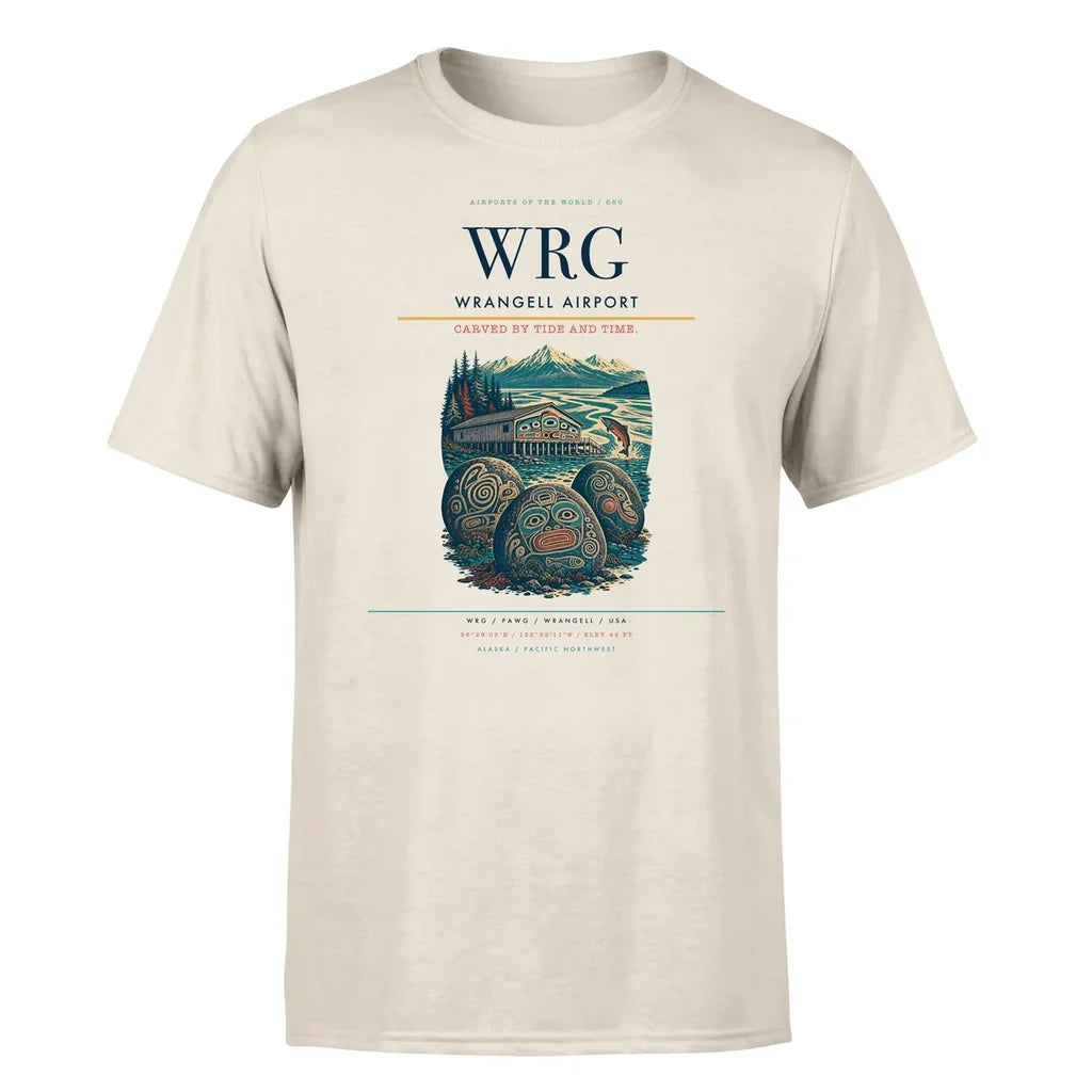 Wrangell Airport (WRG) T-Shirt single-side front print in Beige | wrangell-airport-wrg-double-side-t-shirt