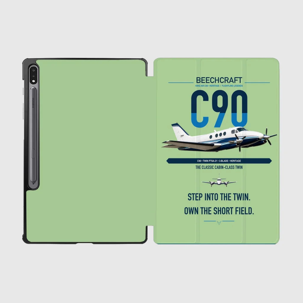 Beechcraft King Air C90 design on light green samsung tablet tablet case