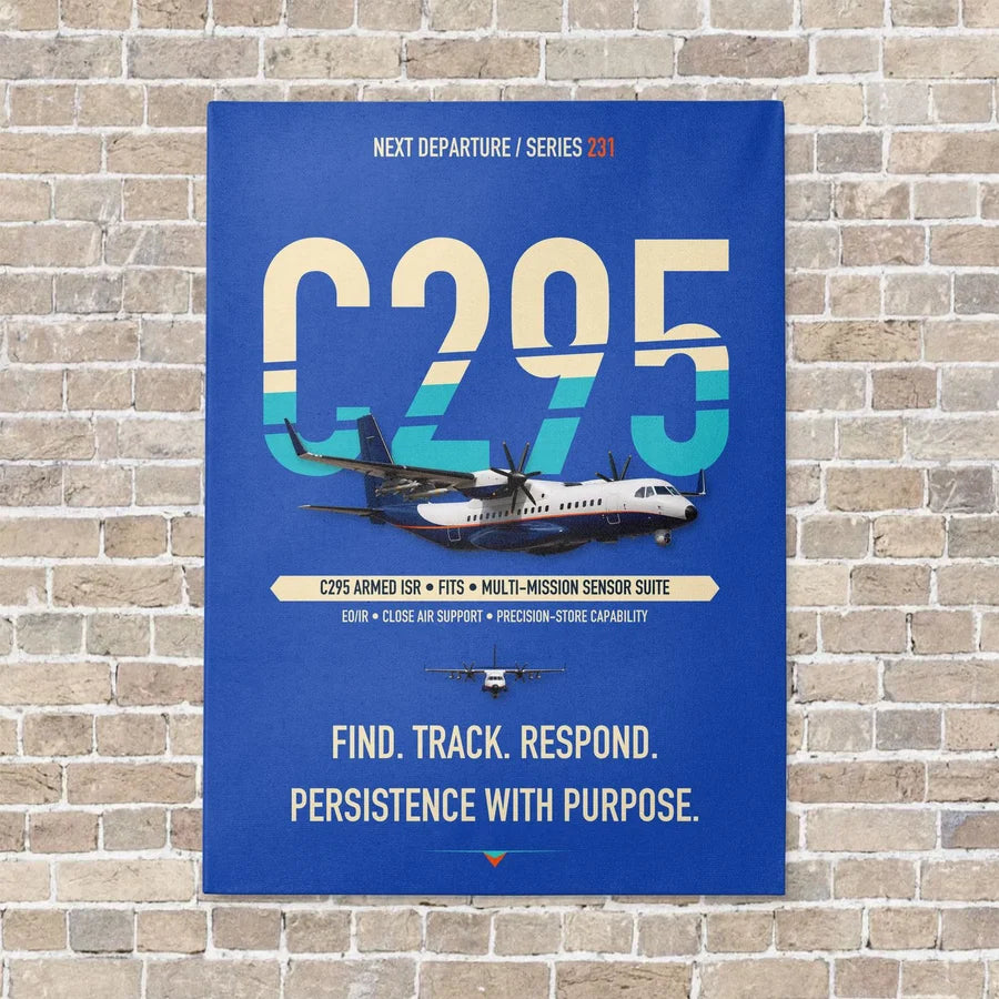Airbus C295 Armed ISR vertical canvas print - no frame - blue background