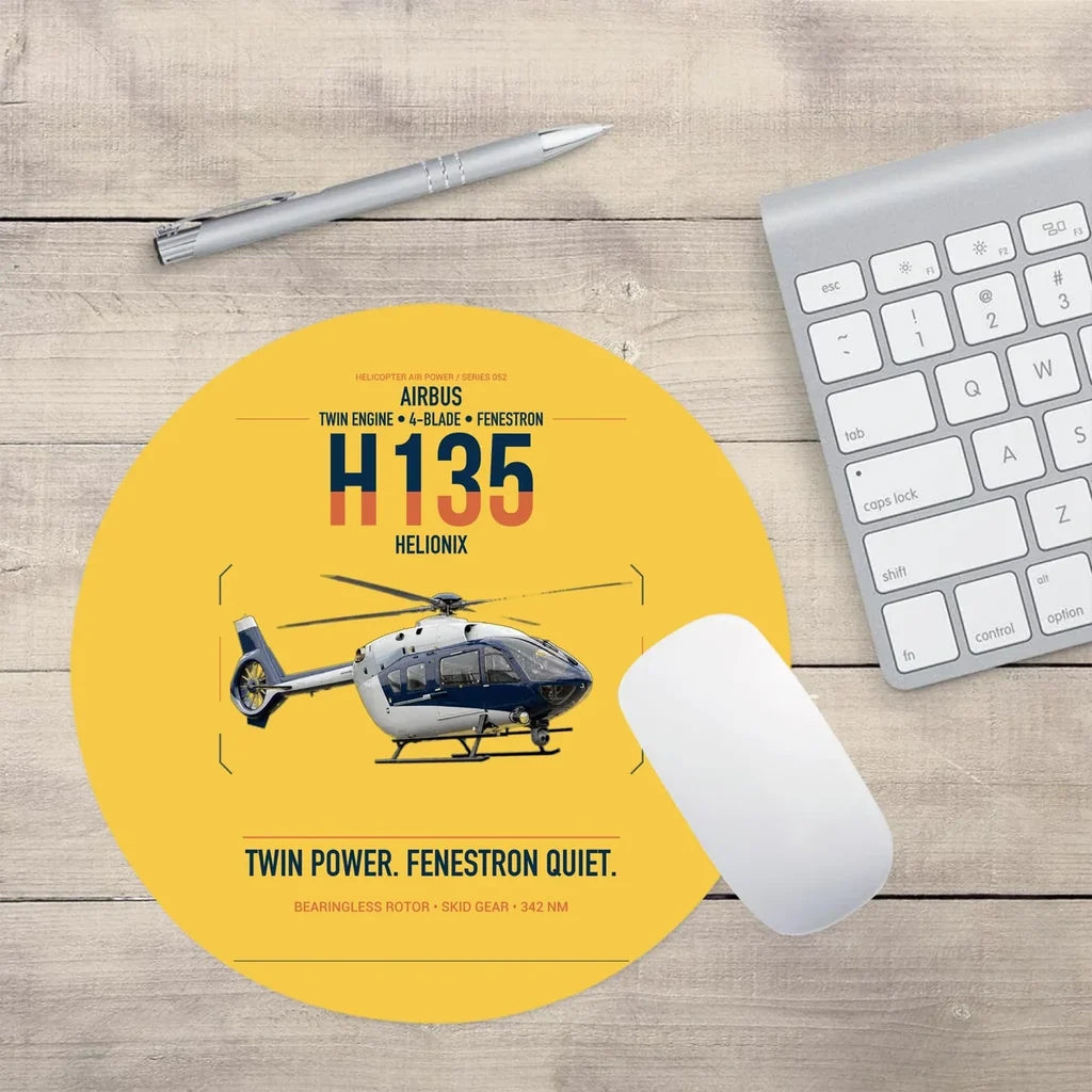 Airbus H135 design on yellow round mouse pad