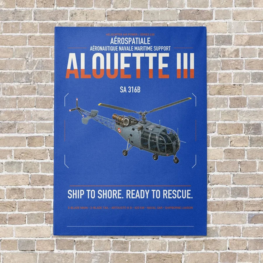 Aérospatiale SA 316B Alouette III vertical canvas print - no frame - blue background