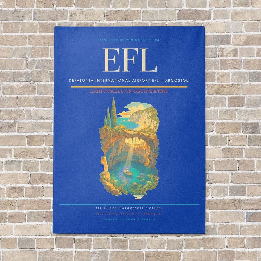 Kefalonia International Airport EFL — Argostoli vertical canvas print - no frame - blue background