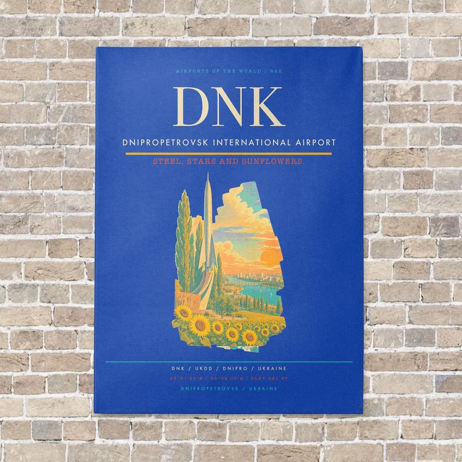 Dnipropetrovsk International Airport DNK vertical canvas print - no frame - blue background