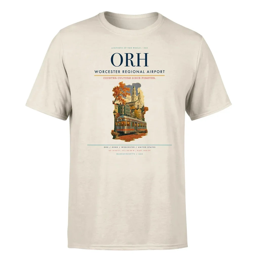 Worcester Regional Airport (ORH) T-Shirt single-side front print in Beige | worcester-regional-airport-orh-double-side-t-shirt