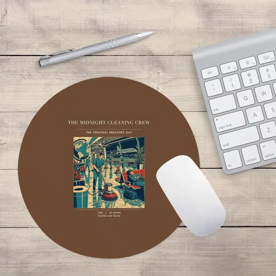 VINTAGE G4378 - The Midnight Cleaning Crew - Designed Mouse Pads design on brown round