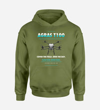 Thumbnail for DJI Agras T100 design on green army hoodie single side