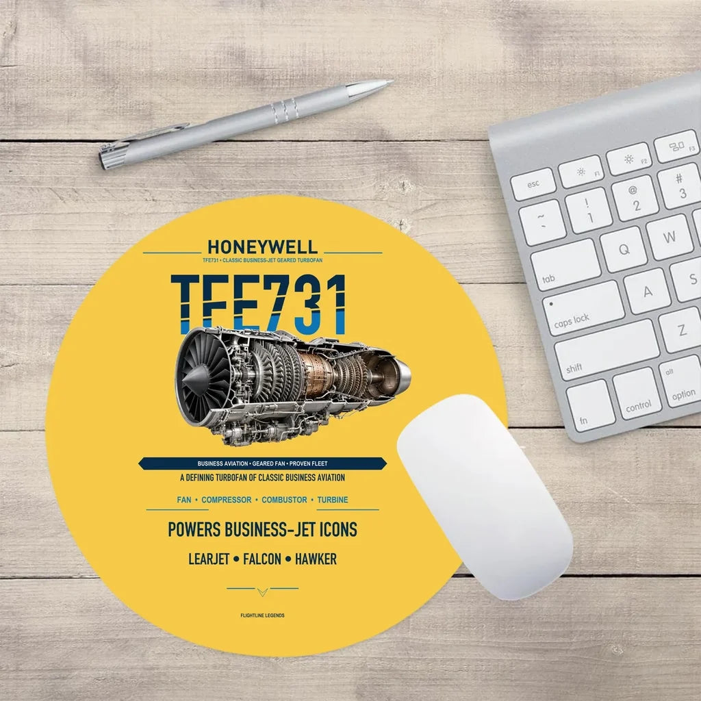 TFE731 design on yellow round mouse pad